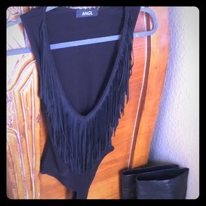 Low cut Fringe Bodysuit
